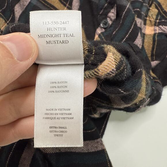 Rails Hunter Plaid Shirt Midnight Teal Mustard Size XS Long Sleeve Button Down - Picture 9 of 12